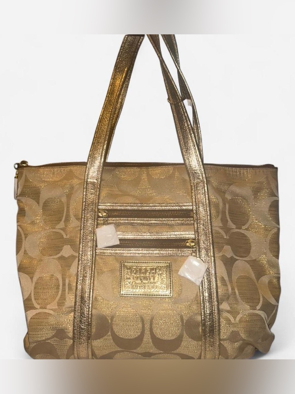 Coach Poppy Gold Signature Tote with Metallic Trim - Picture 1 of 7